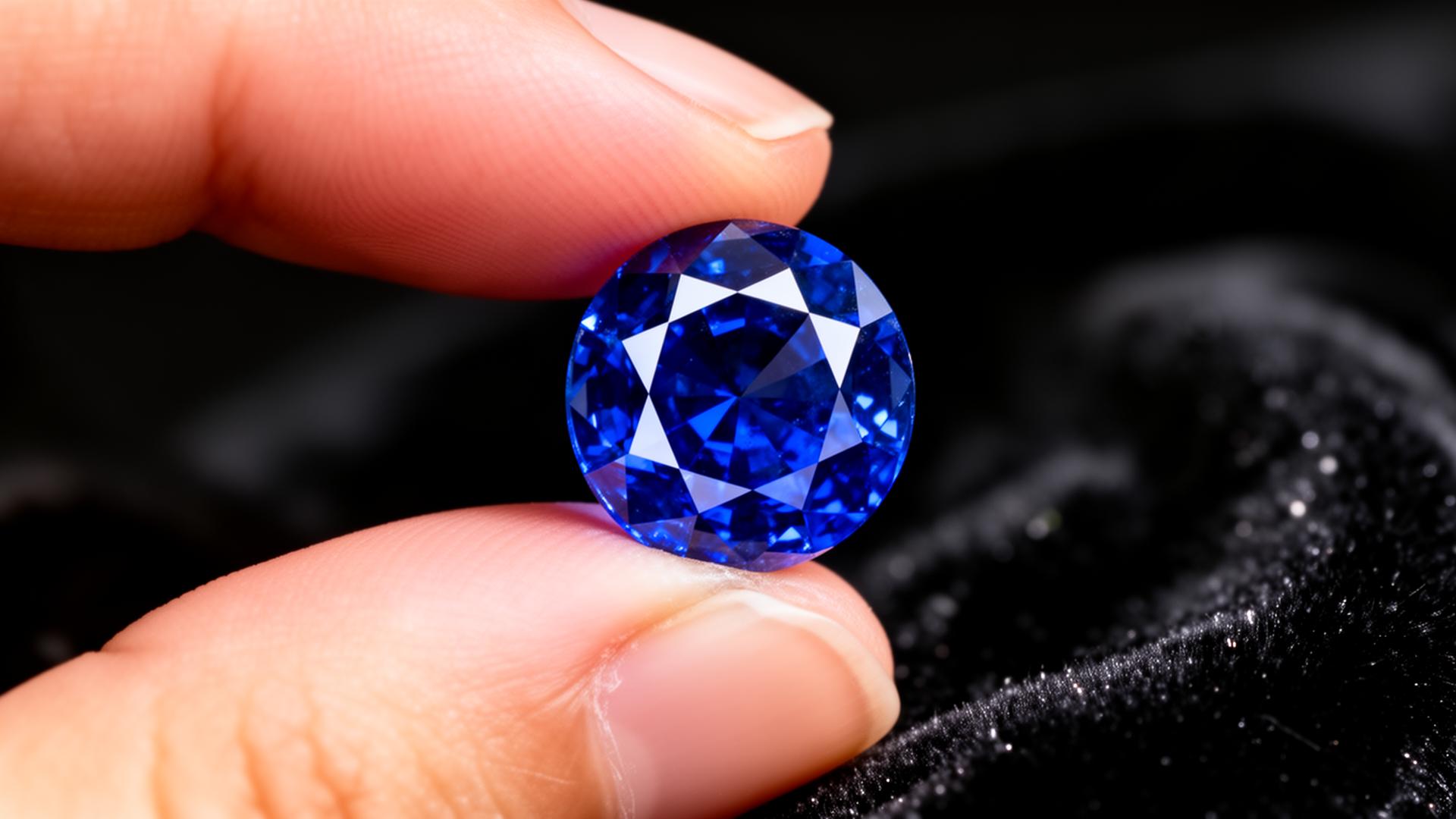 Ceylon blue sapphire held between fingers